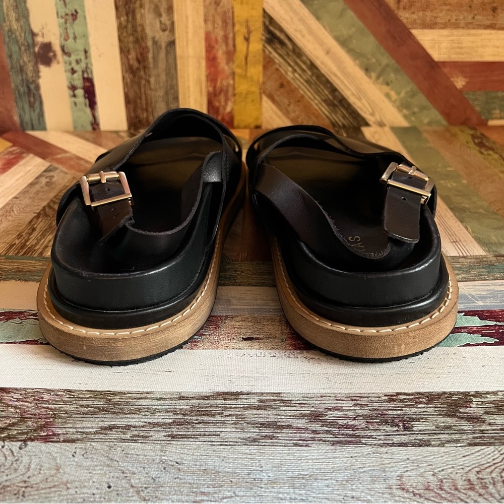 ALOHAS Marshmallow Black Leather Crossover Slingback Sandals - Picture 7 of 9